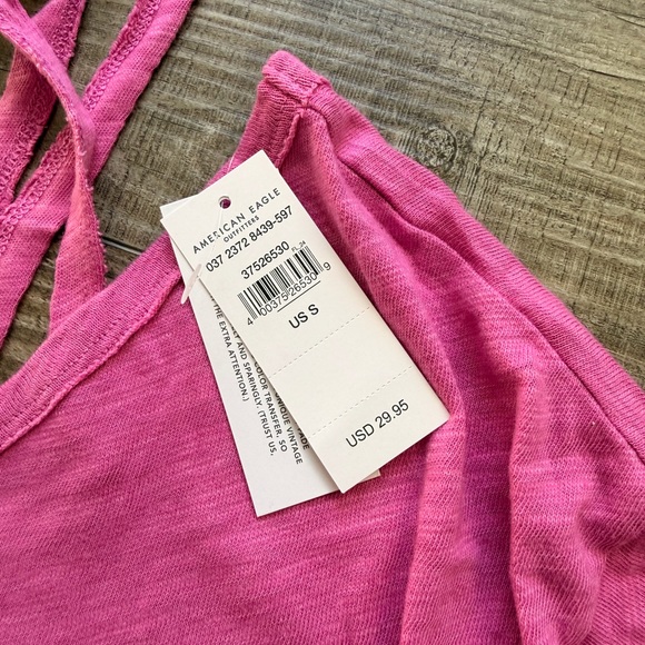 American Eagle Outfitters Hot Pink V-Neck Strappy Peplum Top - Picture 3 of 3